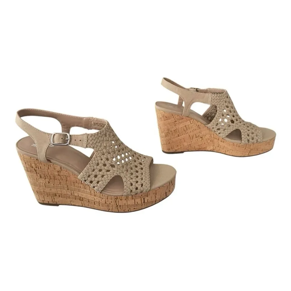 Mix No. 6 Jaleena Tan Woven Cork Wedge Sandals Platform Open Toe NIB Sz 11
